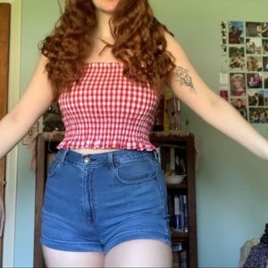 Red Gingham Shirred Tube Top